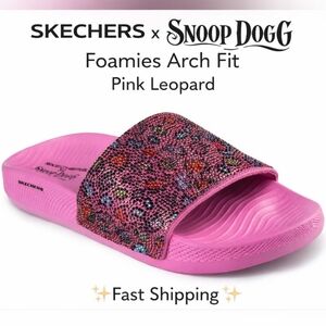 New! Skechers x Snoop Dogg Pink Leopard Foamies Slides 💖 Arch Fit